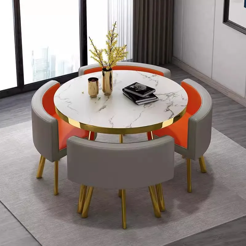 Hot Selling Luxury Rectangular Dining Table Set Marble Top with Metal Chairs MDF Wood for Living Room Restaurant Bar Office