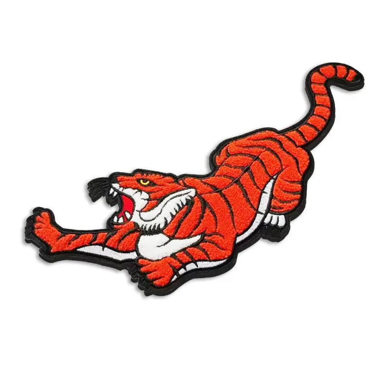 OEM Custom High Quality Wholesale Iron-On Tiger Towel Big Size Embroidery Chenille Patches