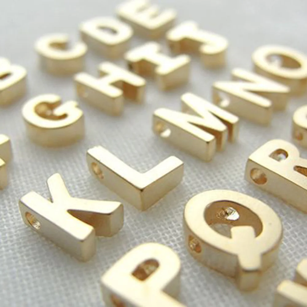 14K Gold Plated Stainless Steel Cute 6mm Alphabet Link Charms Metal A-Z Letter Pendants Small Heart Charms for Jewelry Making