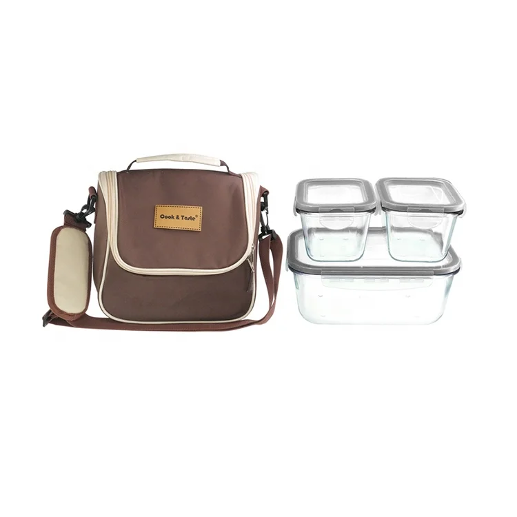 KGG Mijotex Lunch Bag With Rectangle Food containers Nested School Glass food storage Fashion Lunch Bag food storage