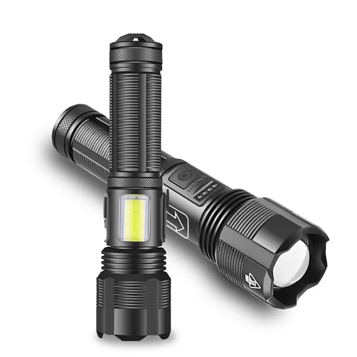 Type-C Rechargeable LED Flashlight Powerful 7 Modes Zoomable led torch Outdoor Emergency Super Bright Torch with Luminous Strips
