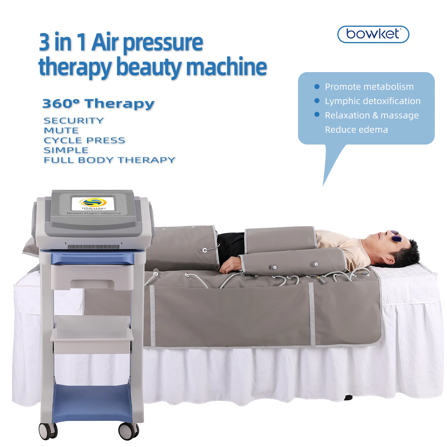 BOWKET 3-in-1 Far Infrared Body Leg Lymphatic Drainage Device US Plug Pressotherapy Machine