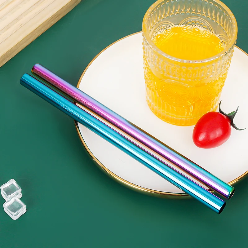LOW MOQ Stainless Steel Smoothie Straws Wide Reusable Rainbow Metal Straws Fat Boba Straw for Bubble Tea