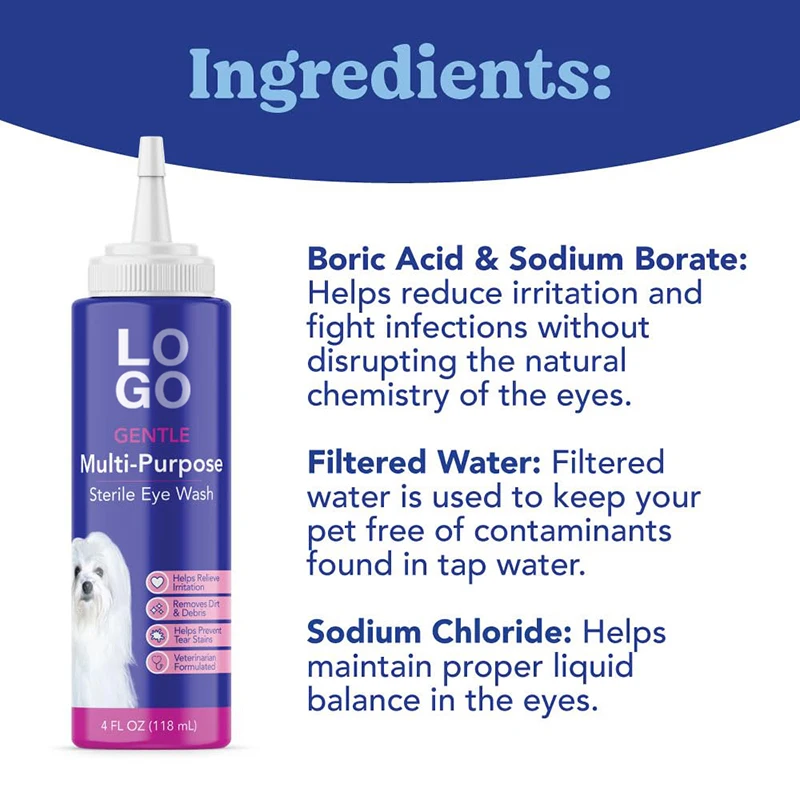 Custom Multi-Purpose Sterile Eye Cleaner and Rinse Tear Stain Reducer| for Allergies Debris Mucus Irritation and Weepy Eyes