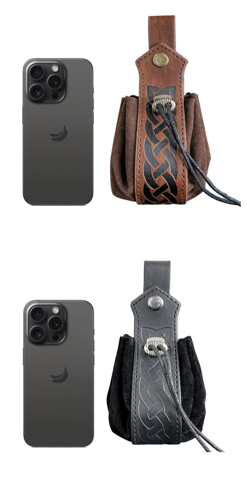 Drawstring PU Leather Custom Logo Halloween Cosplay Costume Props Medieval Vintage Money Pouch Bag Mini Costume Accessories