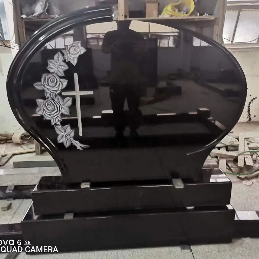 China Headstone Black Granite Grave Stone Cemetery Tombstones and Monuments Granite Tombstone Design with Flowers