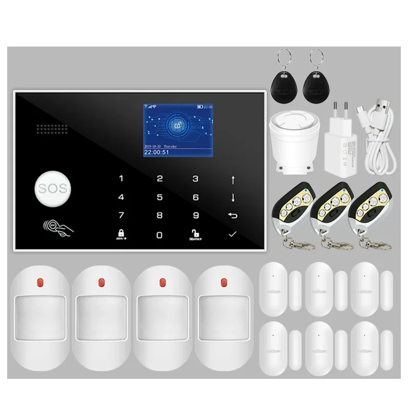 Home Burglar Alarm Wireless & Wired Detector RFID TFT Touch Keyboard 11 Languages 433MHz Compatible Alexa Wifi GSM Alarm System