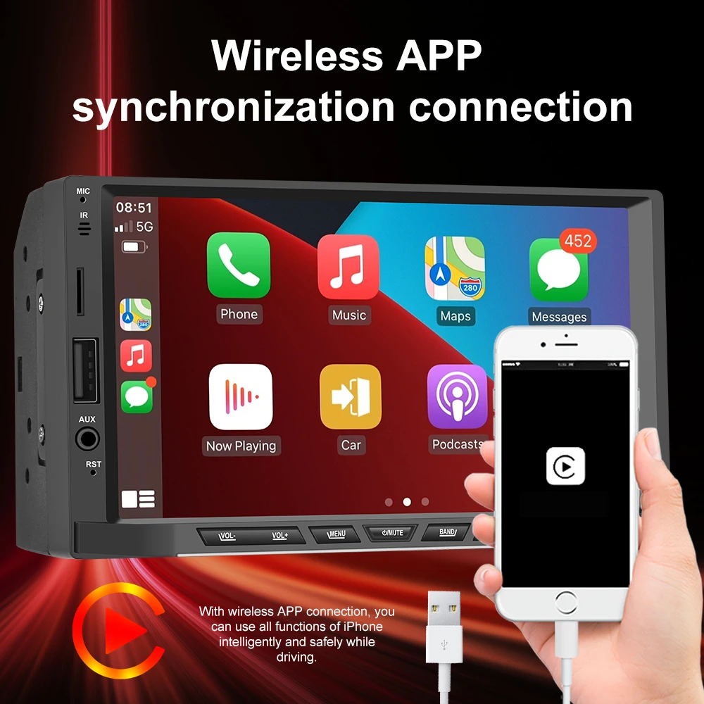  Podofo Прямая поставка 7 'автомобильное радио 2Din автомобильное аудио CarPlay стерео Wifi BT FM с Android Авто MP5