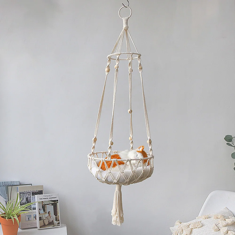 Bohemian Pet Hammock Cat Bed Handwoven Tassel Macrame Pet Cat Hammock Swing Bed Hanging Basket Net Bag For Cats