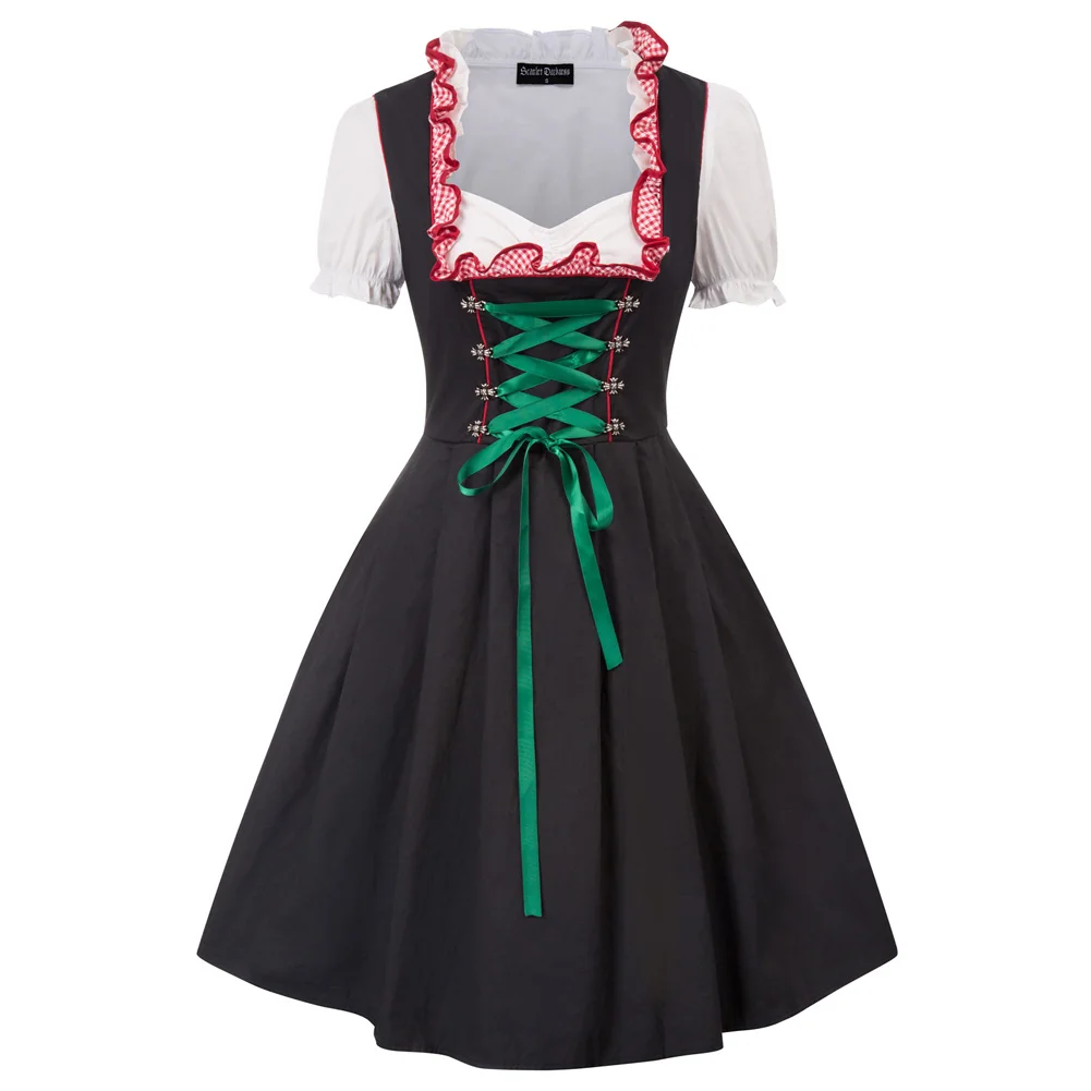 OEM Women 2pcs Set Costumes Dress+Apron For German Bavarian Oktoberfest