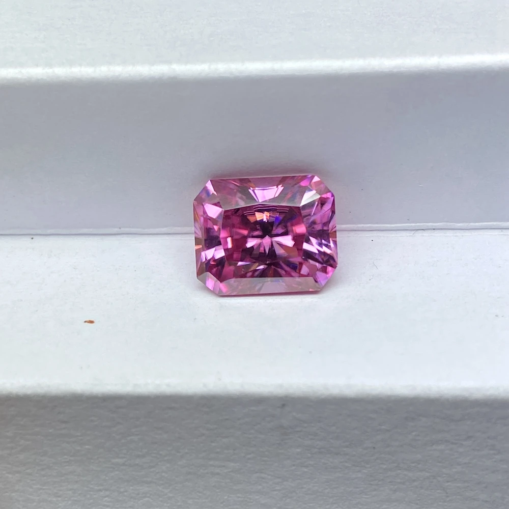 Pass Diamond Test Engagement Ring Radiant Cut Moissanite Gemstones Pink Color VVS Diamond
