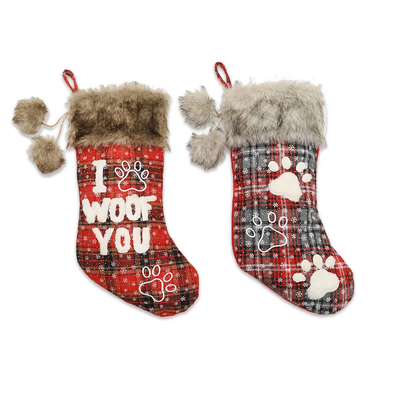 Factory direct sales christmas dog paw socks christmas Tree pendants decorations xmas socks