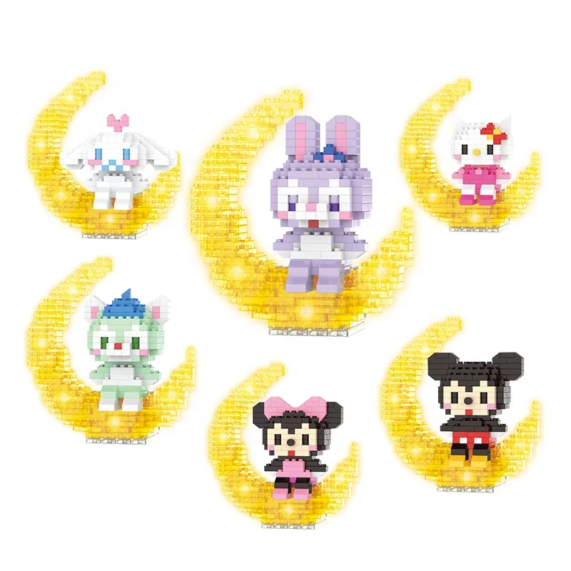 Lele Brother Lighting Moon Cartoon Characters Mini Blocks Children Puzzle Assemble Nano Bricks Toys