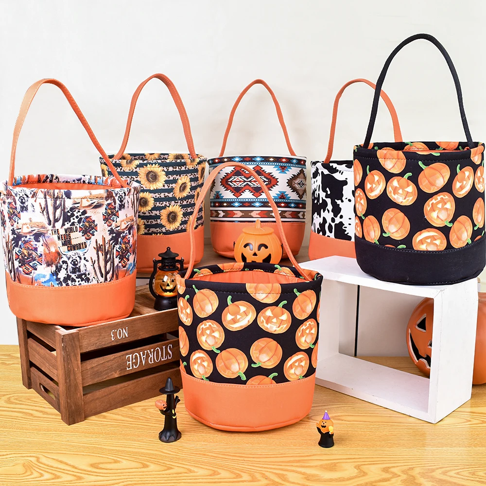 Fashion Candy Gift Bucket Storage Wholesale Personalized Kids Canvas Trick Or Treat Basket Tote Halloween Bags