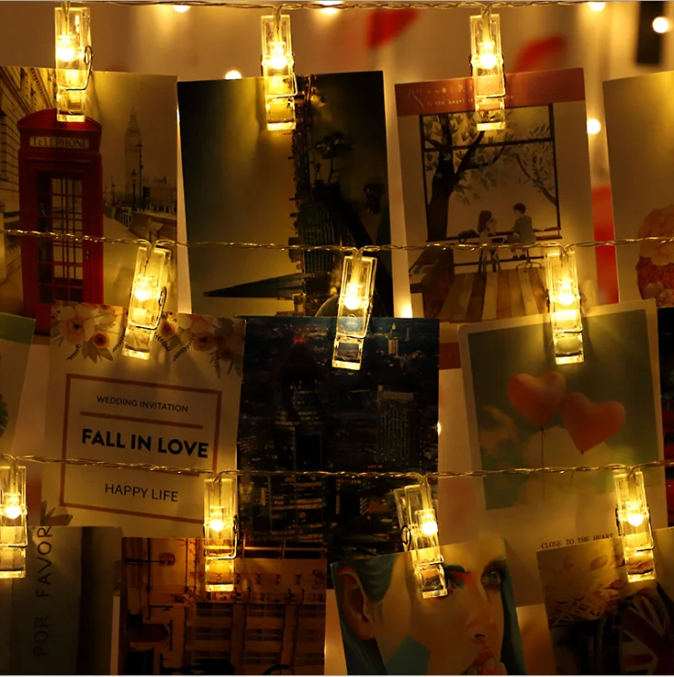 10 20 40 Led Card Photo Clip String Lights Holiday Decoration Led Fairy Light Xmas Bedroom Diy Clothespin Shapes Christmas Lamp