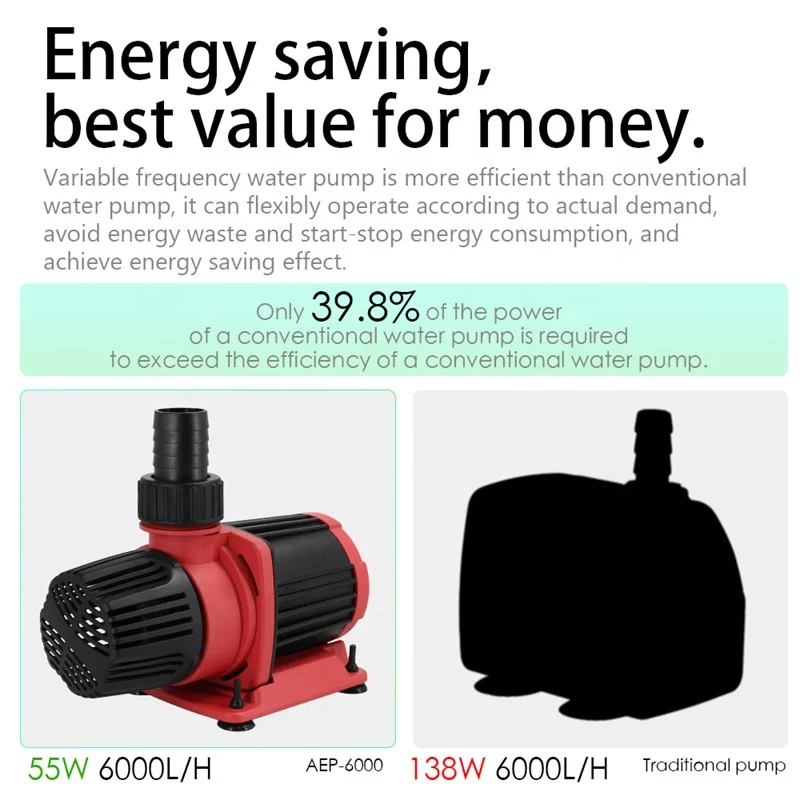 9000L/H Frequency Aquarium Submersible Pump Marine Fish Pond Fountains Hydroponics Aquarium Water Pump