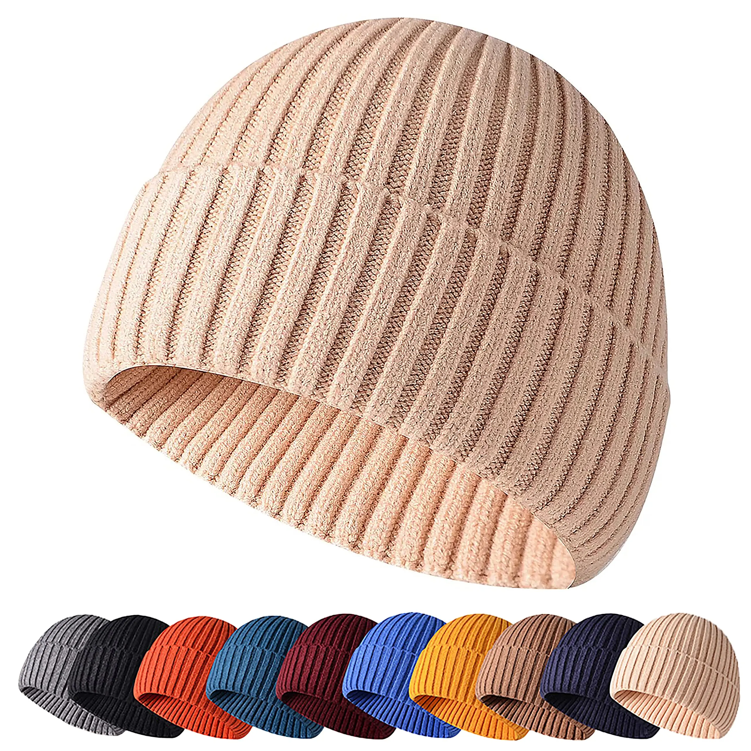 AI-MICH Fashion Caps skull Beanie cuffless Wrap Soft Causal Warm Unisex Crochet Knitted Beanie wholesale Custom Winter Hat