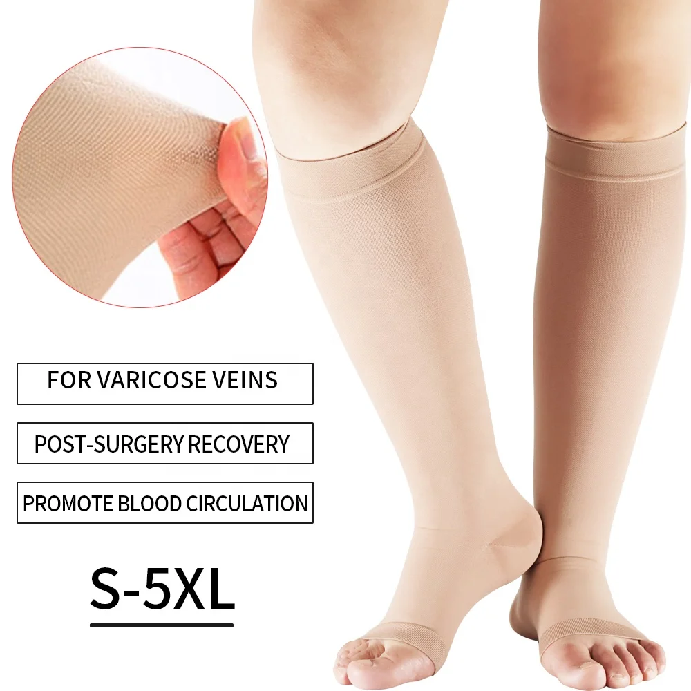Knee High Graduated Compression Socks Physical Therapy Surgery Stocking Open Toed 23-32mmHg