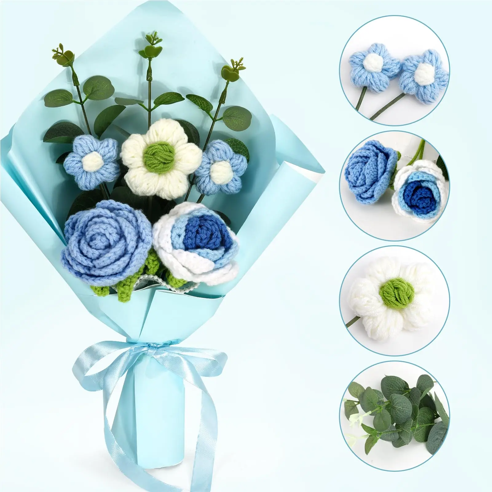 New Product Ideas 2025 Knitted Rose Flower Bouquet With Wholesale Price Handmade 100% Cotton Crochet Flower Bouquet Gifts