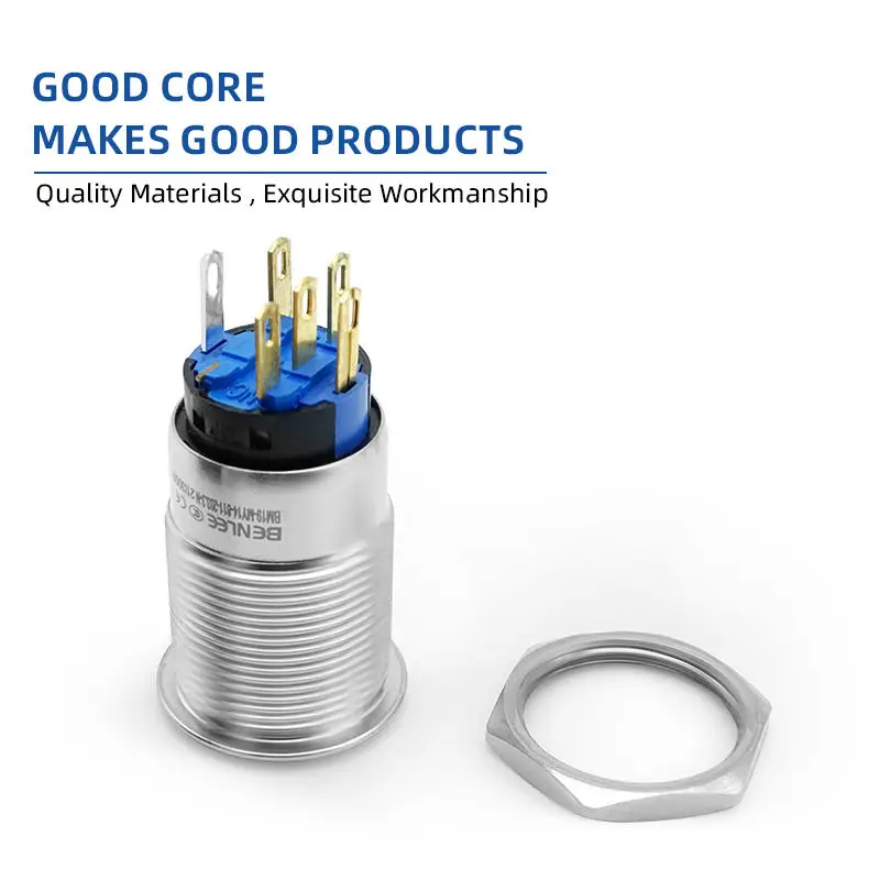 BENLEE Stainless Steel Metal Small Mini 12V On/Off Power Symbol Light 19mm Momentary Waterproof Latching Push Button Switches