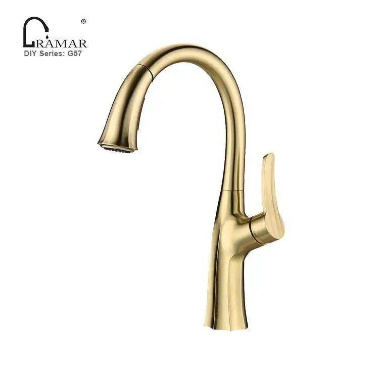 cUPC Brass Brushed Gold Pull Down Water Mixer Sprayer Kitchen Sink Faucet