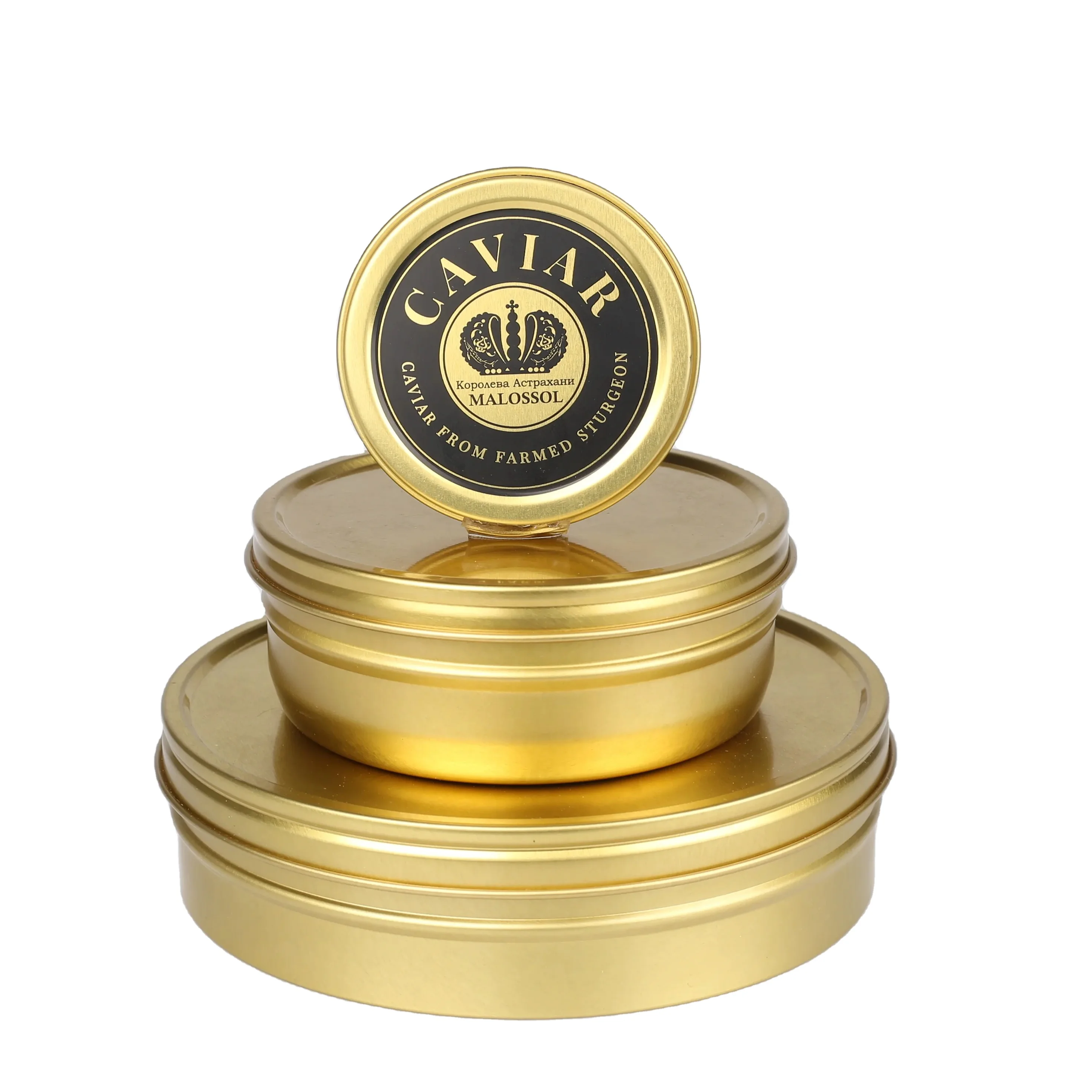 125g wholesale Factory direct vaccum caviar tin with Custom designs round anti-corrosion for luxury Caviar packaging