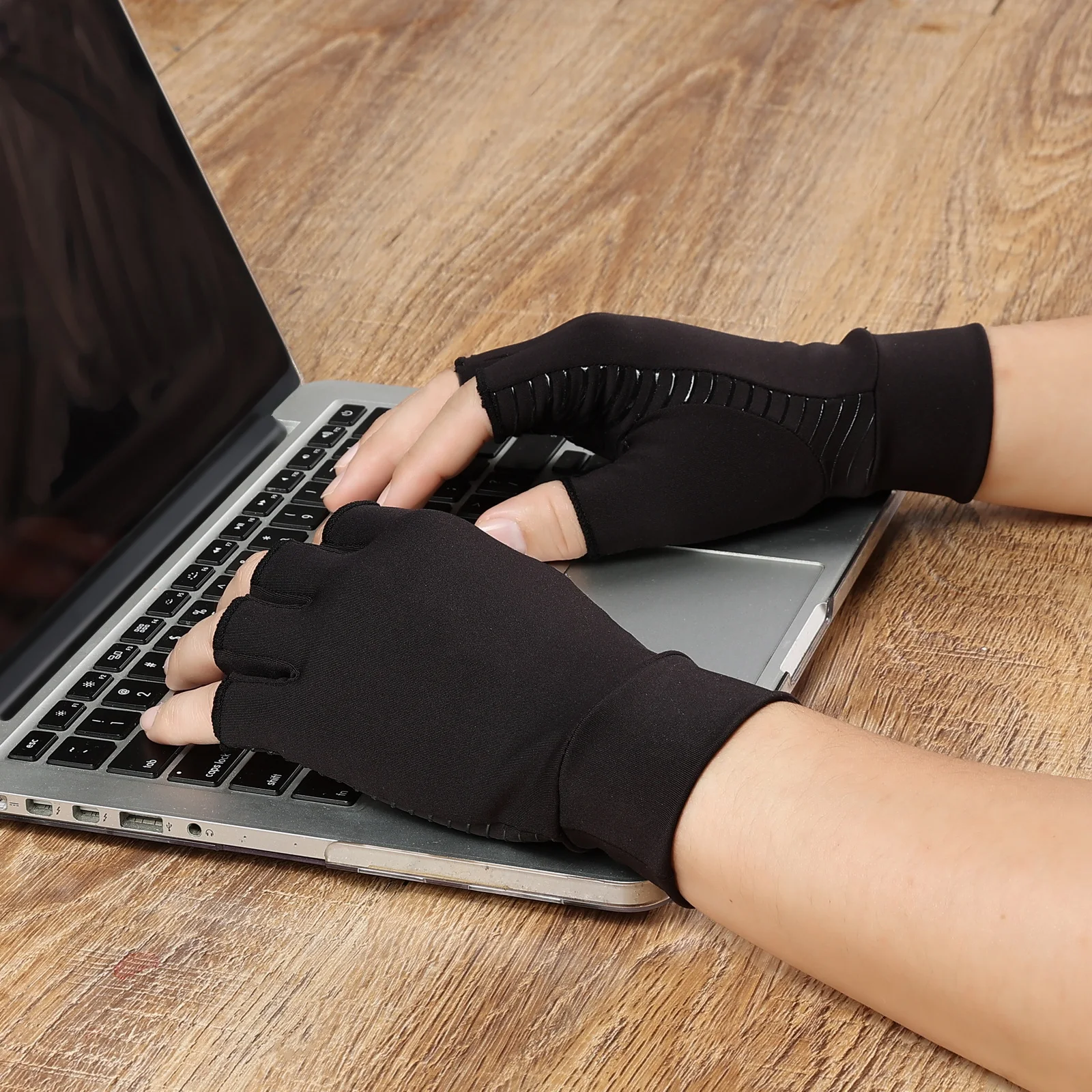 Factory Half Finger Black Glove Care Hand Compression Arthritis Gloves