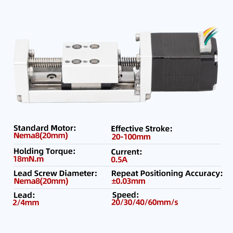 UMOT LMD8S11HD05-090 Small Nema 8 Stepper Lead Screw Linear Actuator 0.5a Stroke 30mm 18mnm(2.52oz.In) Lead 2mm 4mm With Sensor