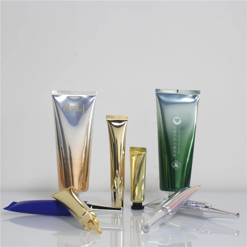 Empty 10-200ml Black Gold Hologram Soft aluminum Plastic Cosmetic Packaging Hand Cream Tube With octagonal and squeeze cap