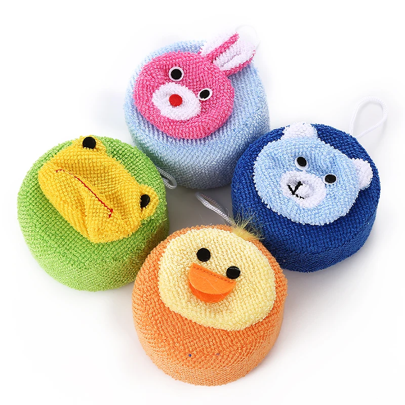 Wholesale Cute Cartoon Animal Shapes Exfoliating Soft Shower Baby Bath Products with Bathing Sponge