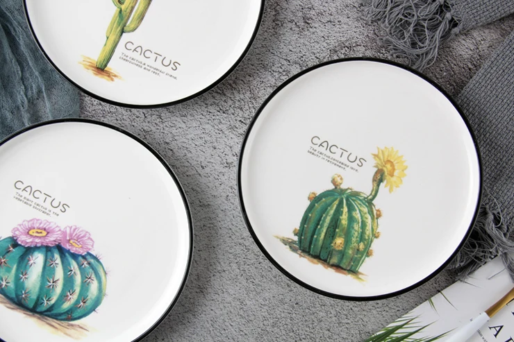 
8 inch creative ceramic plate pizza dessert steak spaghetti cactus black side plate 