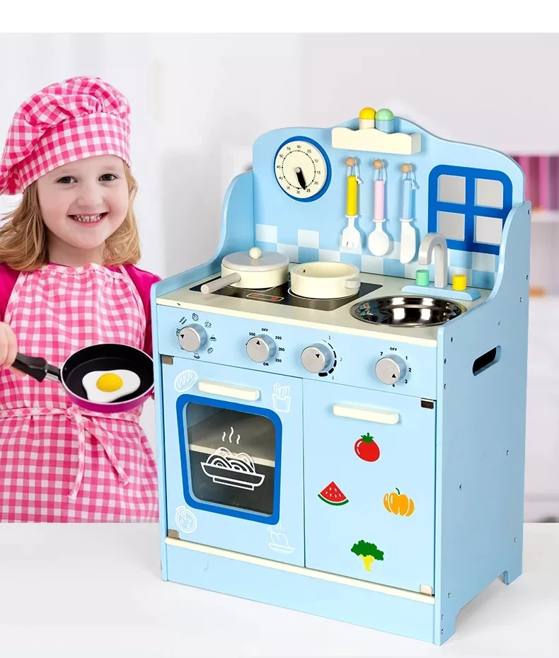 Hot Sale Simple Style Wooden Play Kitchen Set with Cookware, Early Educational and Pretend Play Toys for Kids