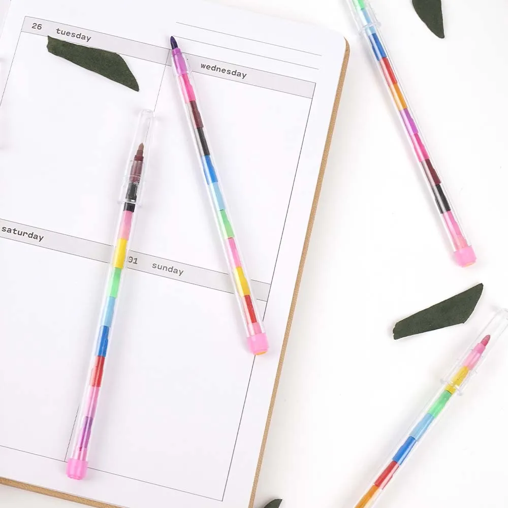 Art Drawing Stationery Plastic 12 Colors Block Shape Stackable Crayons Set With Custom Logo