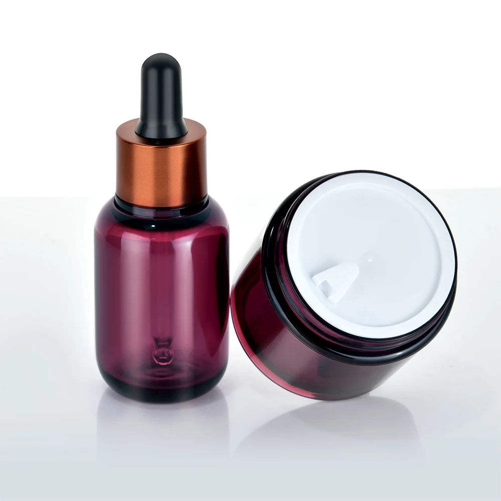 Wholesale Cosmetic Purple Plastic Skincare Packaging 30ml 50ml 110ml Plastic Toner Emulsion Lotion Serum Essence Bottle and Jar