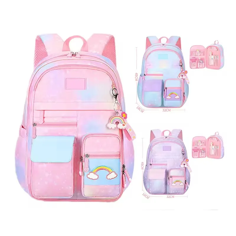 2024 Hot Selling Cute Pink Student Backpack Large Size Lightweight School Book Bag with Cartoon Pattern for Boys and Girls