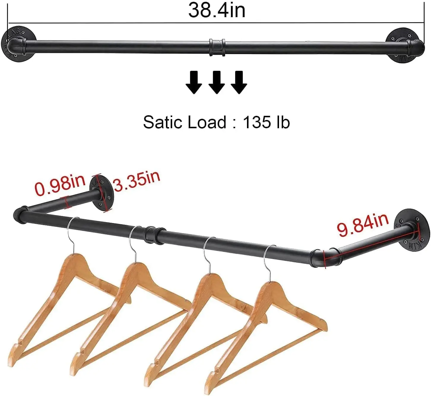 4-piece industrial tube garment hanger 38.4-inch hanger wardrobe heavy iron hanger