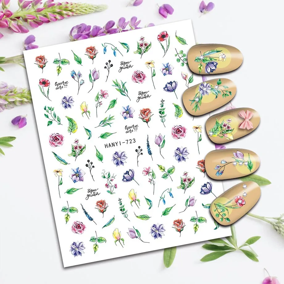 Custcom 3D Spring Summer flower Grass Nail Art Stickers Adhesive Polish Wraps DIY Nail Beauty Decal Decorations