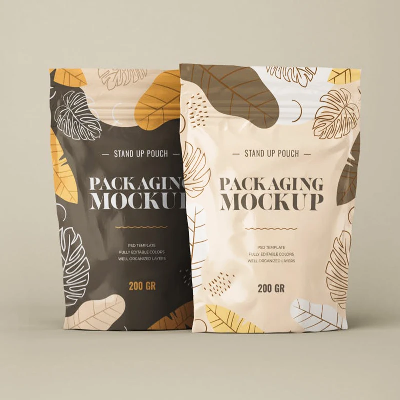 Environmental Friendly Custom Kraft Paper Flexible Packaging Kraft Coffee Ziplock Stand Up Pouch Bag