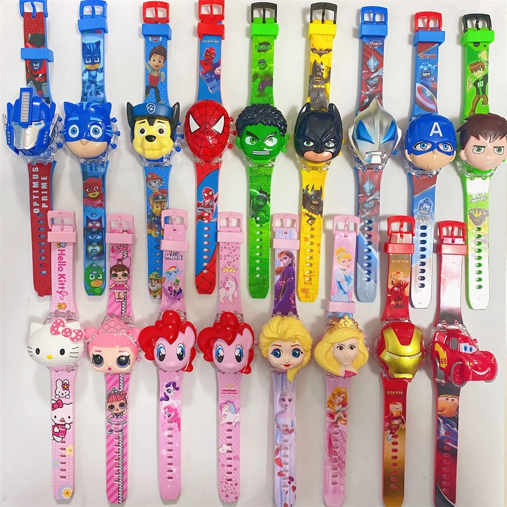 Christmas gifts cartoon digital wrist lights up music spiderman paw glowing 3d toy wholesale children watches projection for kid