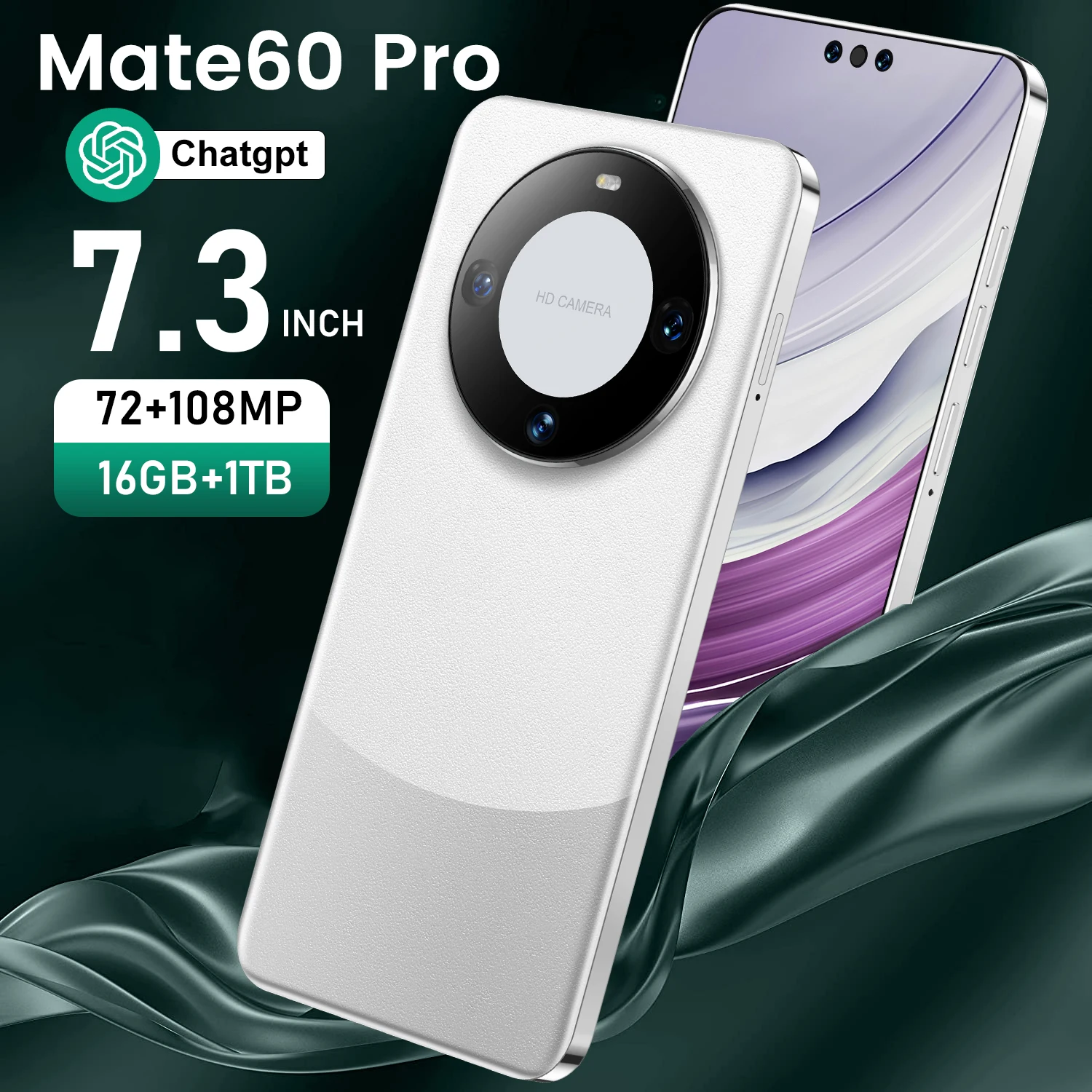 Оригинальный смартфон Mate60Pro 16 ГБ + 1 ТБ 7 3 дюймов разблокированные Двойные карты 5 г телефоны с Android 13 0 мобильные