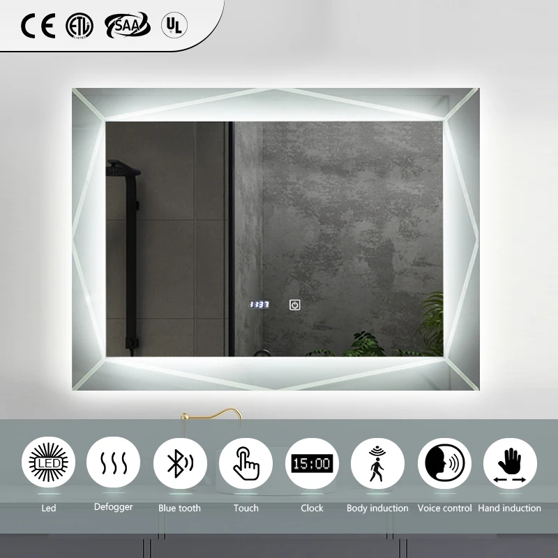 Smart Touch Screen Bathroom Defogger Anti-water Led Mirror With Time And Temperature