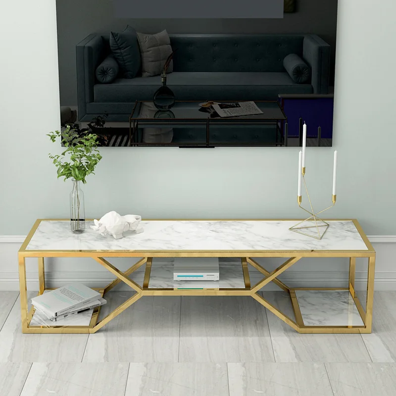 Italian Style Modern Simple TV Stand Light Luxury Marble Panel TV Table Living Room Coffee Table TV Cabinet