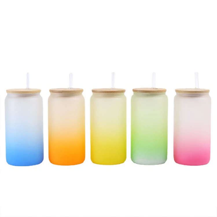 Amazons Best Sellers 16oz Frosted Gradient Color Beer Glass Water Bottle With Bamboo Lid and Straw
