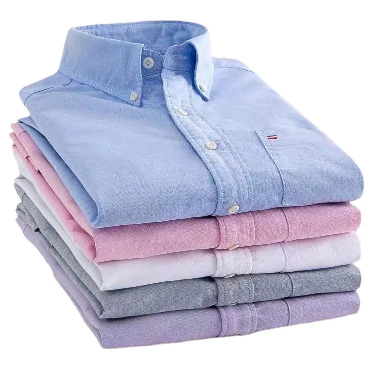 2024 новая стильная 100% хлопковая Повседневная Формальная рубашка оксфорд комфортная Мужская рубашка с вышивкой и длинным рукавом