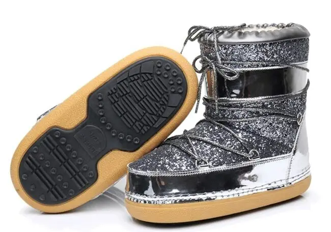 Winter hot soled sequined lace-up warm fleece fashion and comfort non slip waterproof moon shoes for women