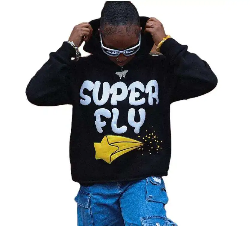 Factory custom private logo 3d puff printing hoodie wholesale cotton fleece cut edge raw hem cropped hoodie men