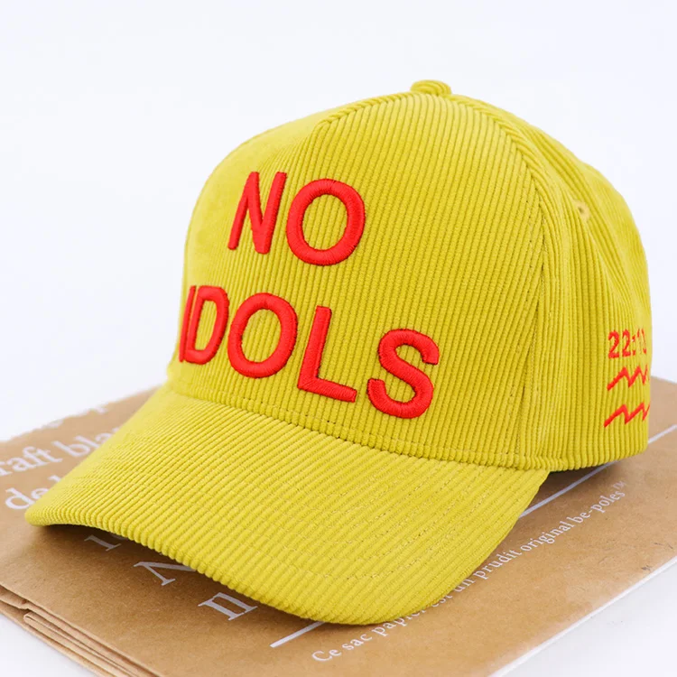 5 panel baseball caps custom 3d embroidery logo manufacturers corduroy baseball hat