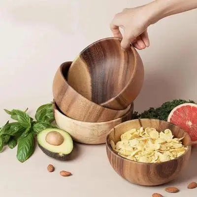 Customized multiple sizes bowl salad soup wood dough bowl,100% log acacia wooden bowl