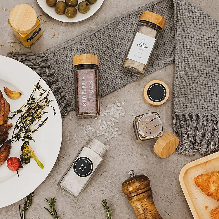 Hot Selling Glass Spice Jar Slat and Pepper Shakers with Bamboo Lid