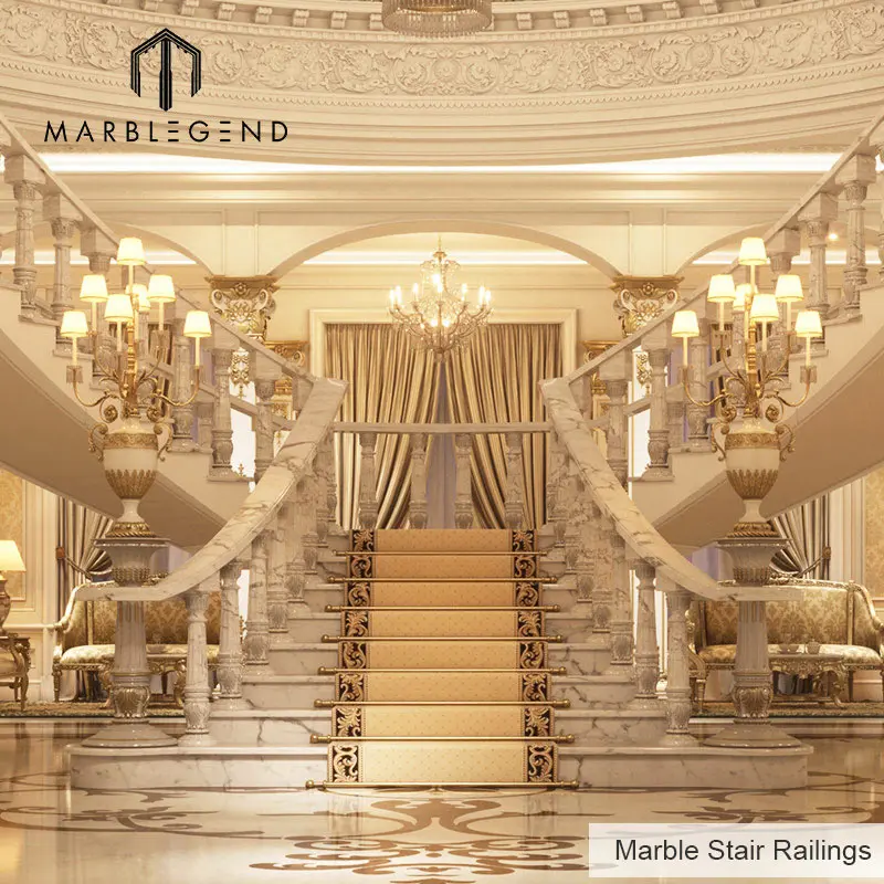 Luxury Design Natural Stone Indoor Arc Staircase  White Marble Staircase